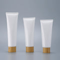 Empty Cosmetic Packaging 15g 30g 50g 60g 100g 150g 200g 250g Soft White PE Plastic Facial Cleanser Cream Tube with Bamboo Cover