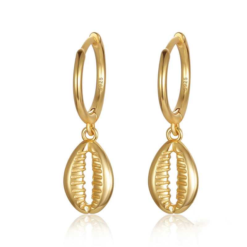 Fashion Earrings Jewelry 925 Sterling Silver Summer Beach Shell Drop Earrings 18K Gold Plated Hoop Earrings for Women