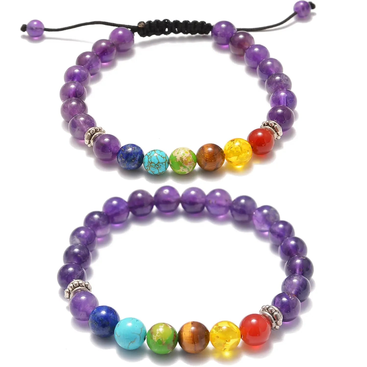 2PCs/set Amethyst Couple Bracelets Unisex Anniversary Gift Handmade Elastic Natural Stone Yoga Chakra Beaded Bracelet Custom