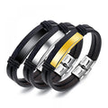 Male Vintage Fashion Student Jewelry Black Blank Bar Stainless Steel Double Layer Men's Leather Bracelet