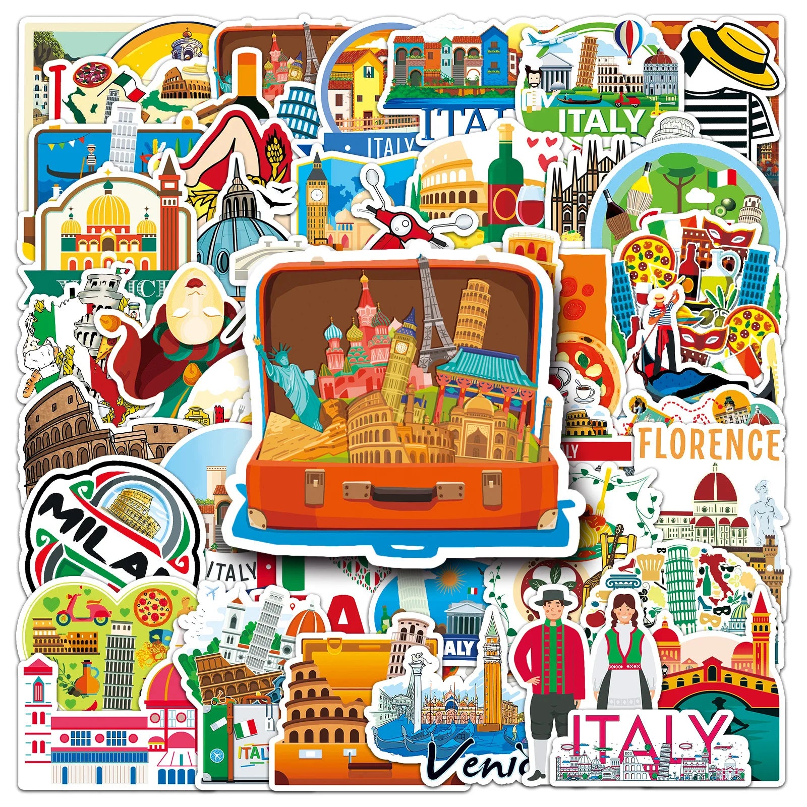 50PCS Italian Cities Milan Venice Florence Roma Torino Vintage Art Buildings Italy Travel Sticker