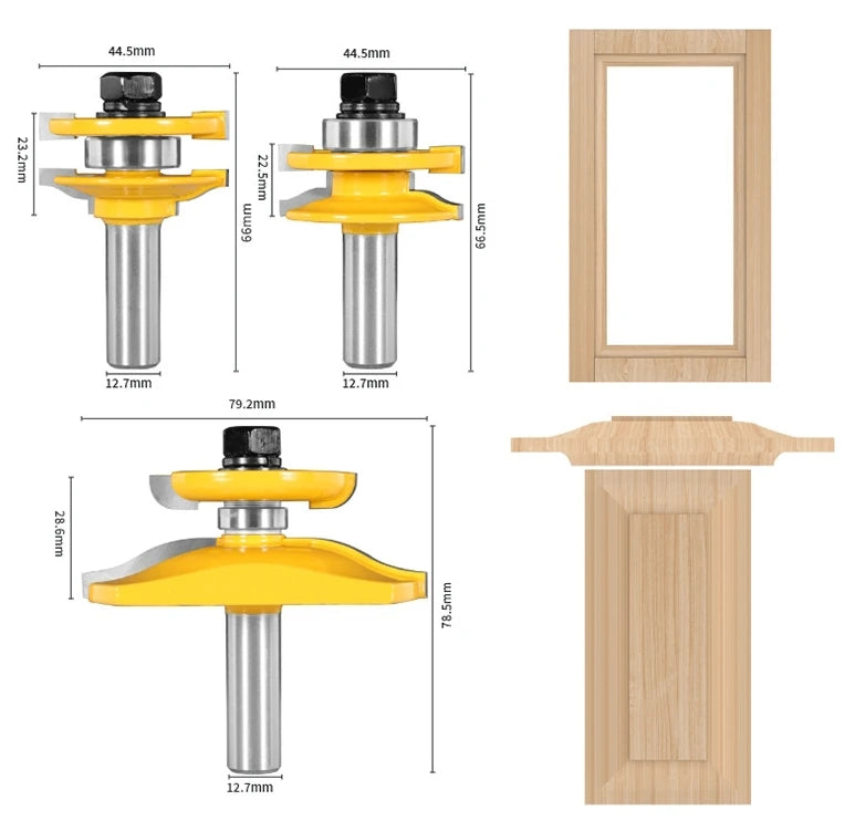 3PCS 12 1/2 Shank Huxi Tenon Knife Woodworking Cabinet Door Cutter Carving Tool Door Plate Woodworking Cutter