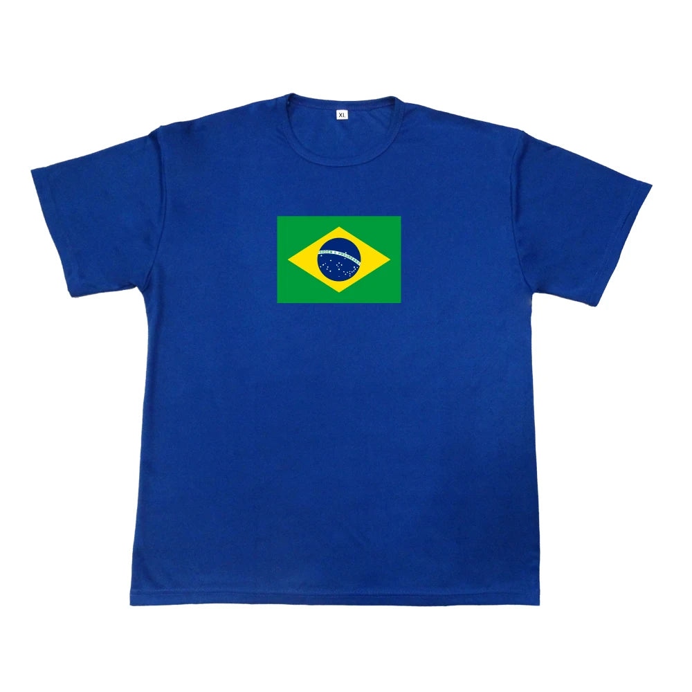 Custom T-shirts with logo Custom Printing Blue Polyester Round Neck with National logo Brazil Flag