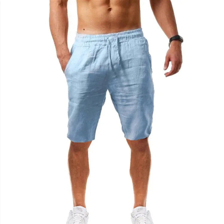 New Fashion Summer Sports Casual Men's Plus Size Bermuda Shorts Mid Waist Knee-Length Drawstring Closure Breathable Linen