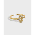 Hammered Texture Silver 925 Gold Plated Micro Pave  Zircon Diamond Women Open Adjustable Rings