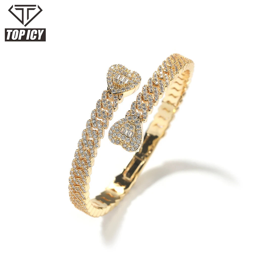 TOP ICY New INS Iced Out Cuban Chain Design 18K Gold Plated Silver Zircon Unisex High Quality Hip Hop Bangle Bracelet
