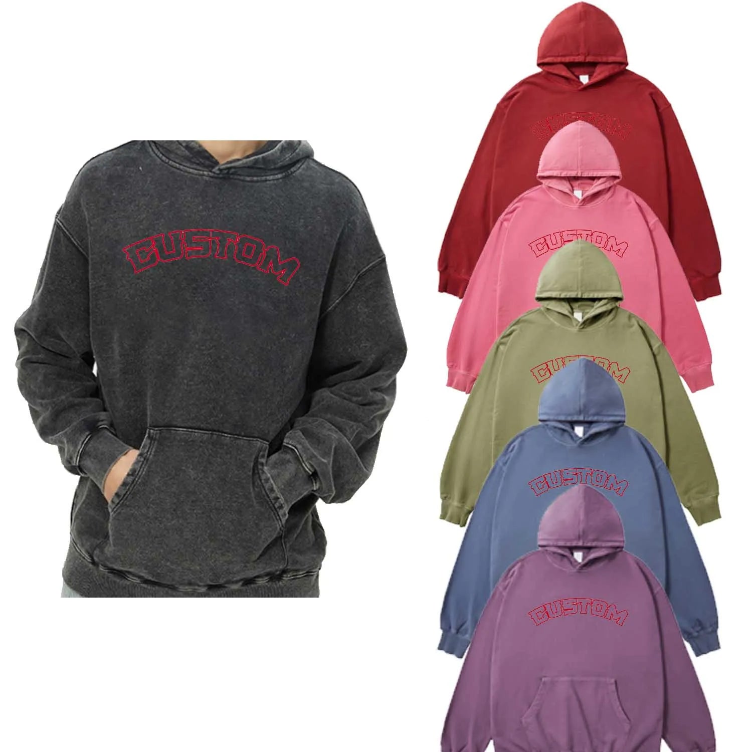 YKH 420GSM Oversize Heavy Weight French Terry Custom  Vintage Acid Wash Wholesale Hoodie Men Acid Wash Hoodie