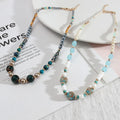 Handmade 18k Gold Plated Alloy Sweet Blue White Imitation Pearl Crystal Beads Beaded Necklace