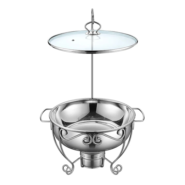 Catering Glass Hanging Lid Chaffing Dishes Stainless Steel Large Capacity Luxury Chafing Dish Buffet Set Silver Food Warmer