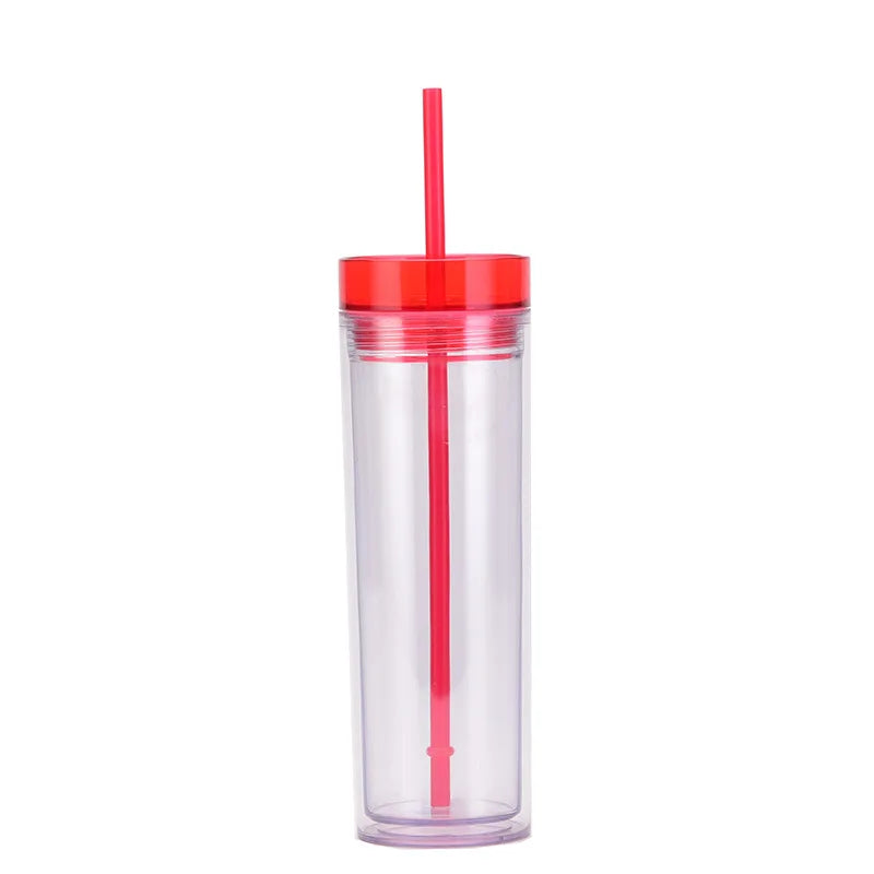 FX Factory 16oz Double Wall Tumbler OEM Custom Print Straight Cup Plastic Coffee Cup Lady Double-layer Water Cup With Straw