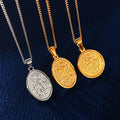 Factory Hot Saint Michael Necklace Stainless Steel 18k Gold Plated Religious Catholic St. Michael the Archangel Oval Necklace