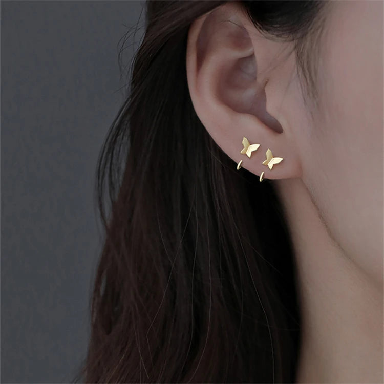 Simple Trendy Design Girls Plain butterfly 14K Gold Plated Cuff Earrings