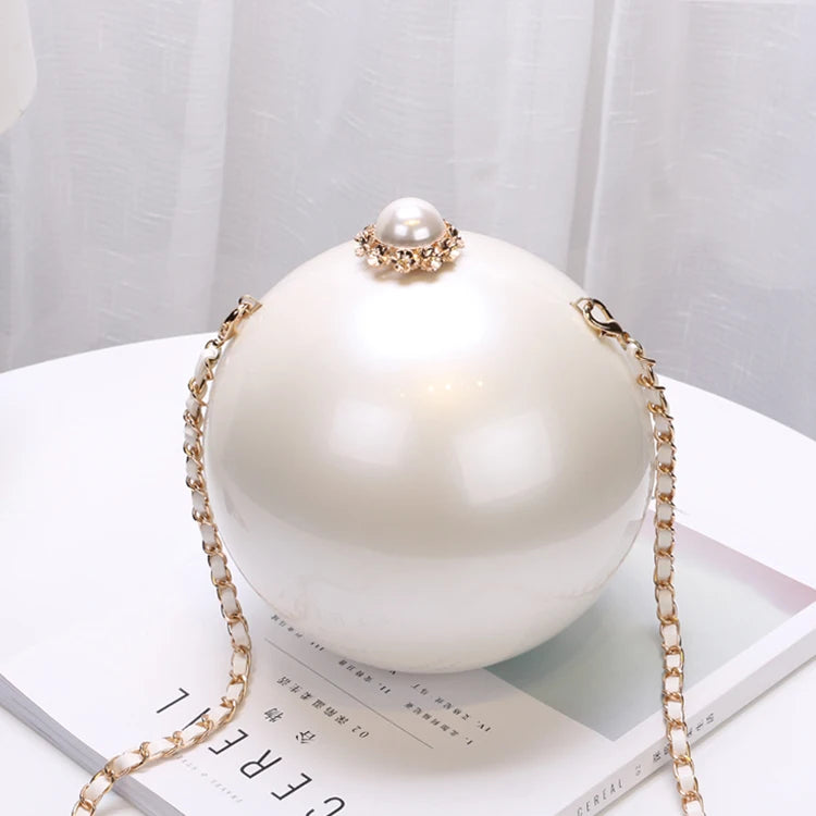 New Ball Shape Chain Acrylic Hard Box Evening Clutch Bag Fashion Women Pearl Shape Clutch Bag Evening