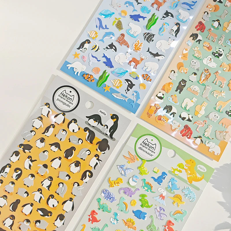 Nekoni Original Animal Stickers Decals Dinosaur Penguin Wild Animal Underwater World for Stickers Sheet
