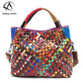 Andong Leather for Women Fashion Leather Handbag Retro Leather Woven Handbag Crossbody Large Capacity Handbag