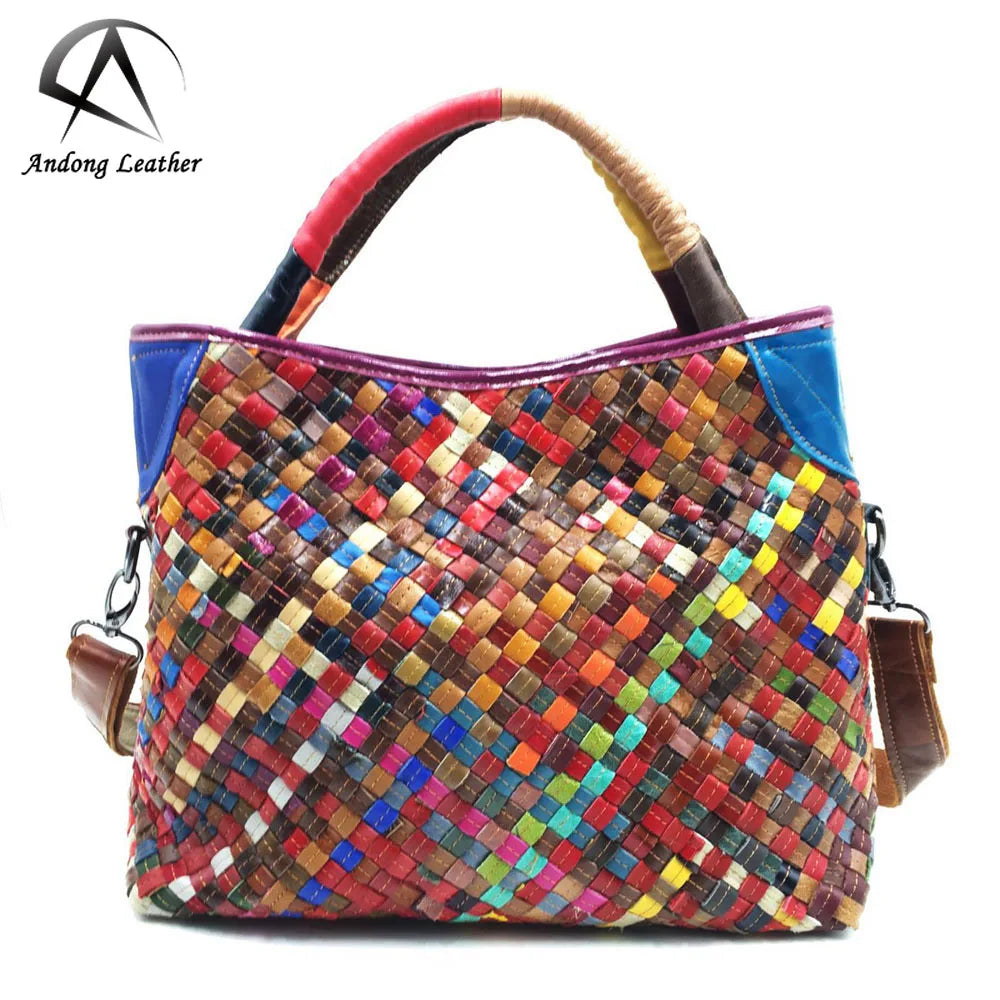 Andong Leather for Women Fashion Leather Handbag Retro Leather Woven Handbag Crossbody Large Capacity Handbag