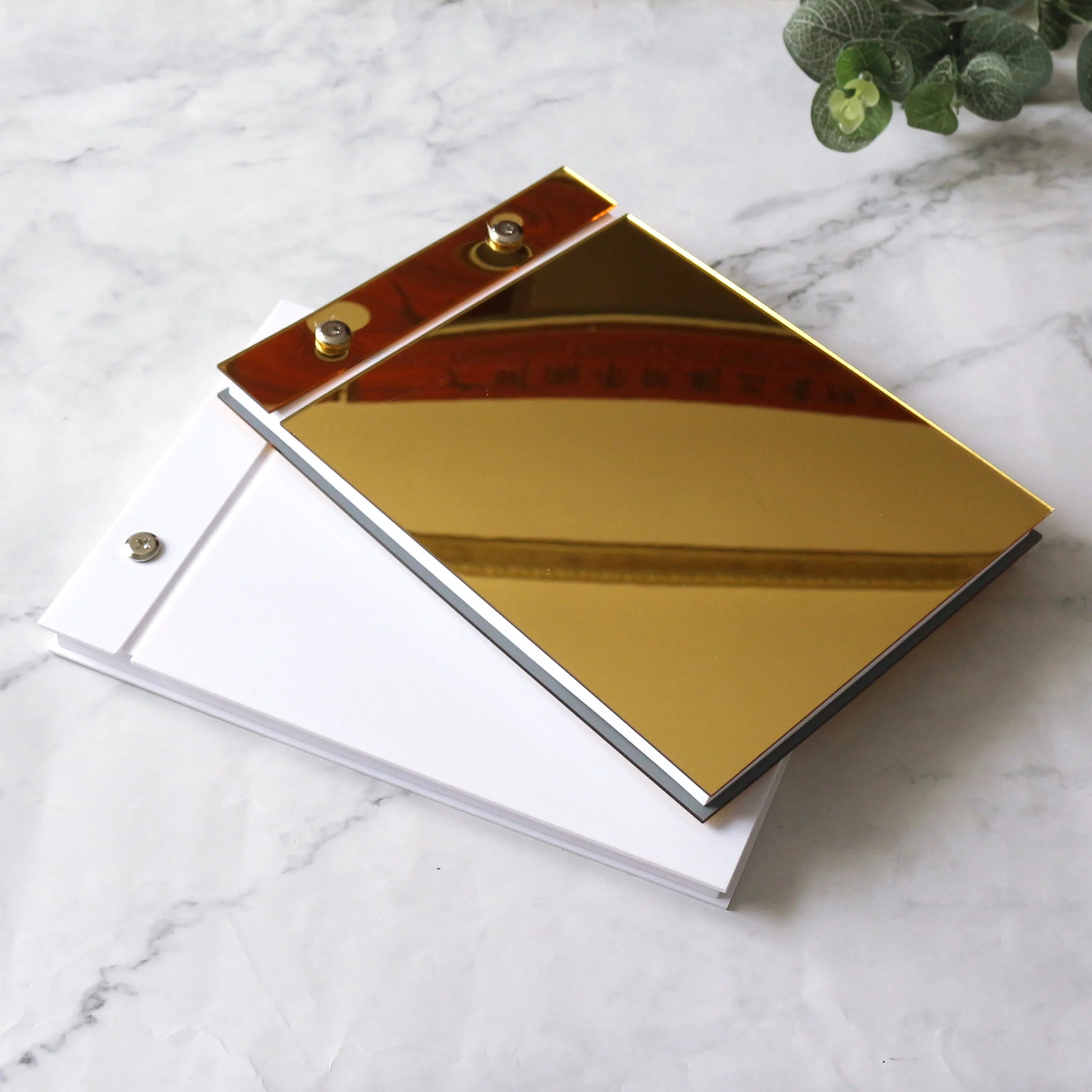 Personalized Gold Mirror Acrylic Wedding Guest Book Acrylic Cover with Blank Insert