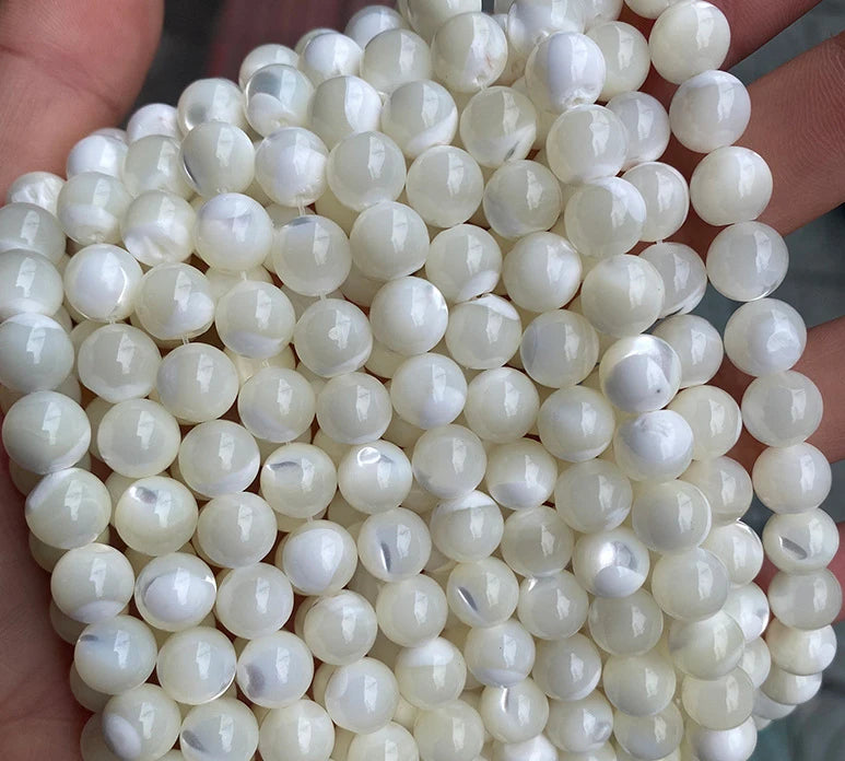 10mm White Round Shell Beads  Loose Beads by Strand  for DIY Handmade Jewelry Making