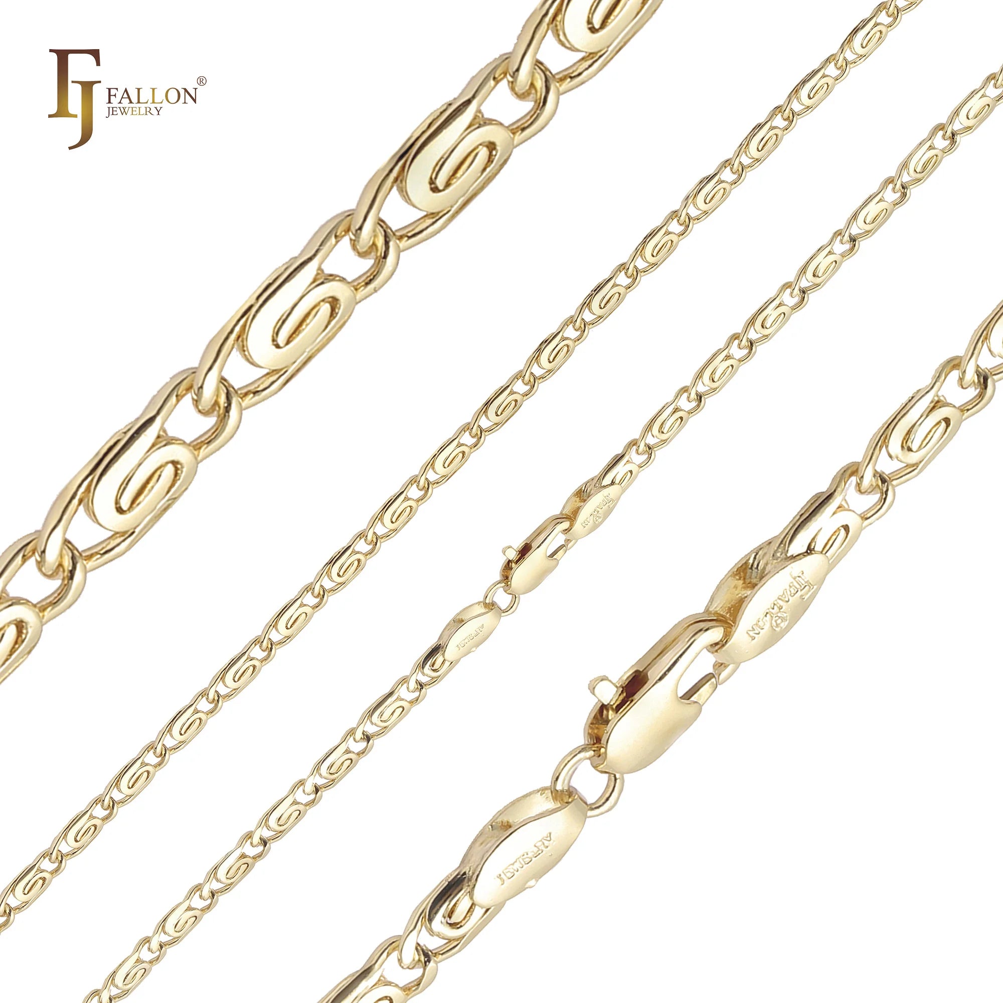 3.5mm FJ Fallon Fashion Jewelry Classic Rounded Flank Snail Link Chain Plated in 14K Gold Brass Based