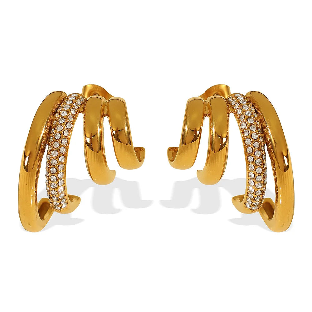 New Trending Geometric CC Earrings for Women 18K Gold Stainless Steel Fashion Layered Zircon Hoop Earrings