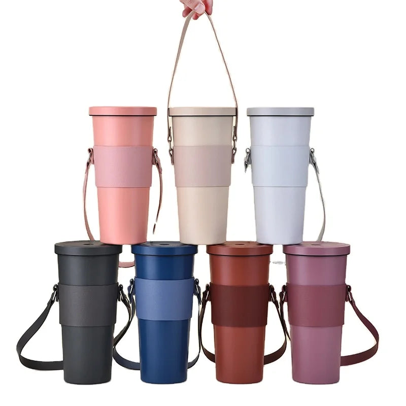 Spot Candy Colored Milk Tea Large Capacity Insulated Portable Cup Cover Hand Coffee Cup Leather Cover