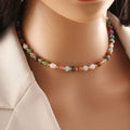 Original Design Colorful Natural Stone Necklace Waterproof Hypoallergenic Gold Plated Jewelry Set for Women Gift