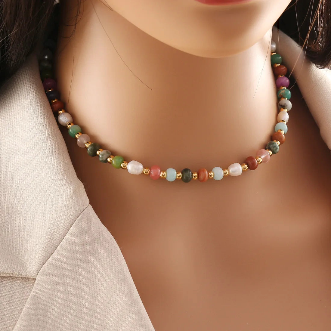 Original Design Colorful Natural Stone Necklace Waterproof Hypoallergenic Gold Plated Jewelry Set for Women Gift