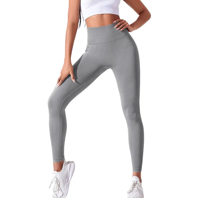 Women's Breathable Spandex/Nylon Knitted Yoga Wear Sports Peach Butt Fitness High-waisted Full-Length Leggings