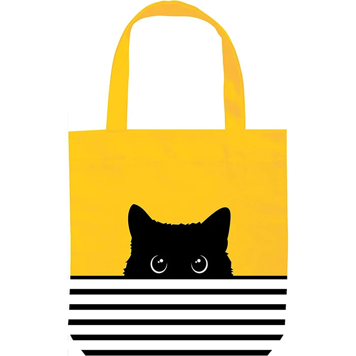 Cute Black Yellow Cat Design Canvas Tote Bag for Women Letter Cat Lovers Birthday Gifts for Mothers Day Teachers Book Storage