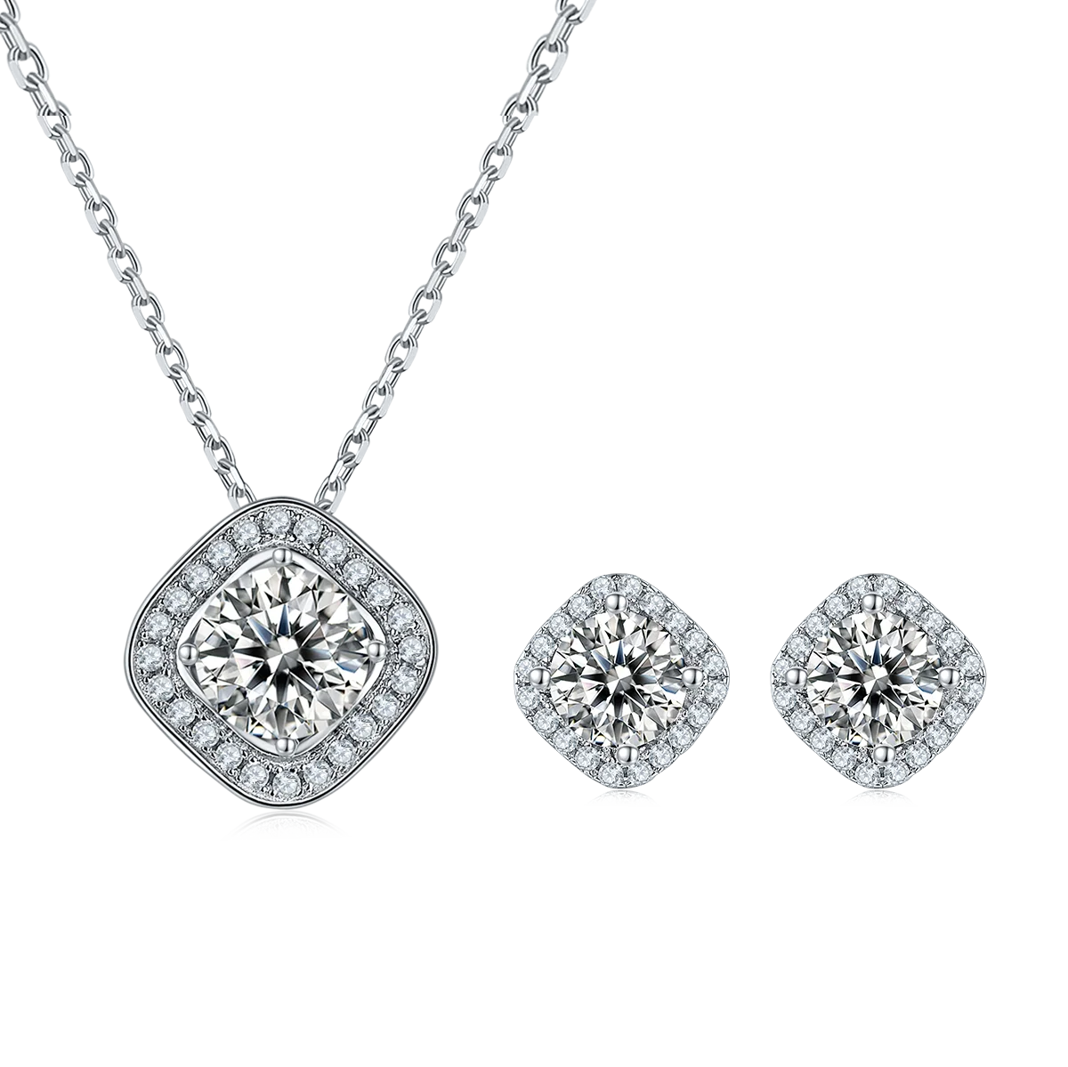 Luxury Customization D Color VVS Diamond Moissanite 925 Sterling Silver Wedding Jewelry Sets with Cushion Halo Rings