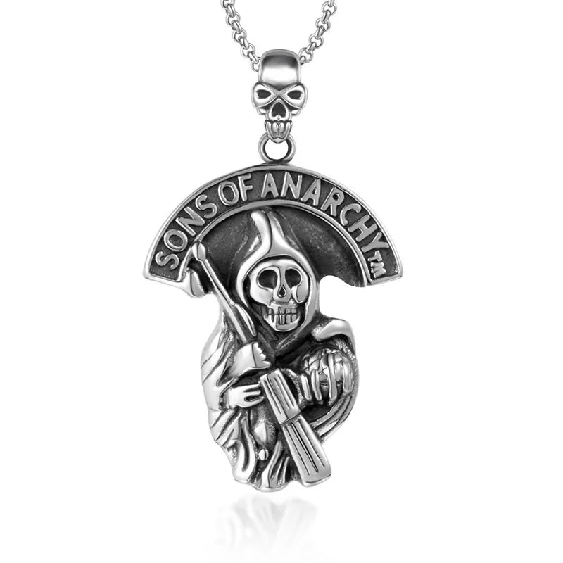Gothic Boys Jewelry Titanium Steel Sons Anarchy Death Fine Pendant Skull Necklace for Xmas Gift Stock