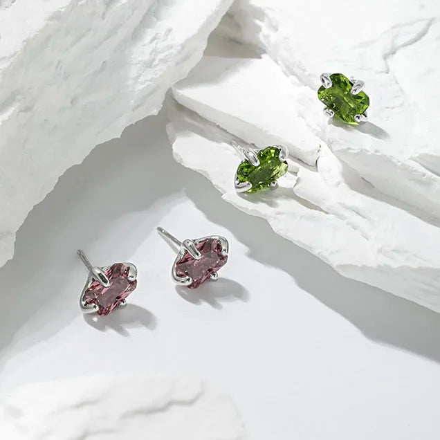 Minimalist Geometric Rectangular Pink Green Cubic Zircon Square Diamond Stud Earrings for Women EF706