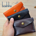BOSHIHOHO Custom Italian Vegetable Tanned Leather Purse Solid Color Vintage Style Wallet with Open Closure Type