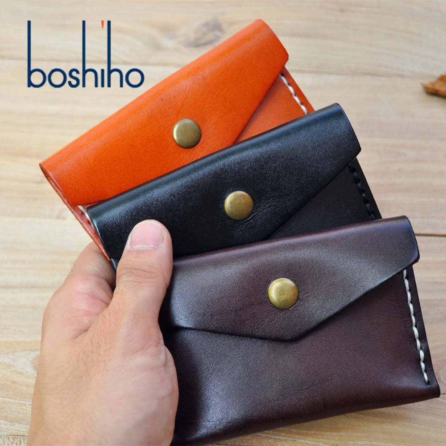 BOSHIHOHO Custom Italian Vegetable Tanned Leather Purse Solid Color Vintage Style Wallet with Open Closure Type