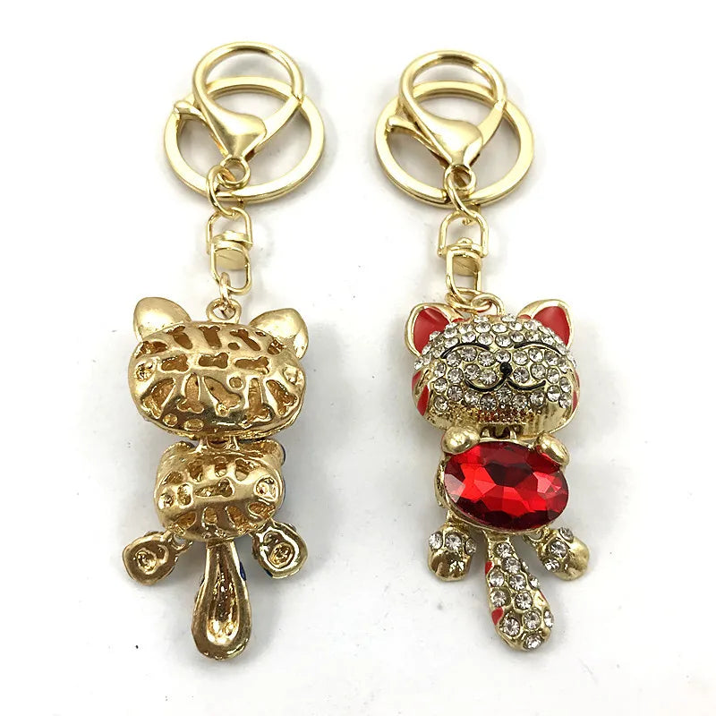 Factory Price Cat Cartoon Keychain OEM Order Factory Diamond Customize Metal Key Ring Car Bag Phone Accessories Key Chain