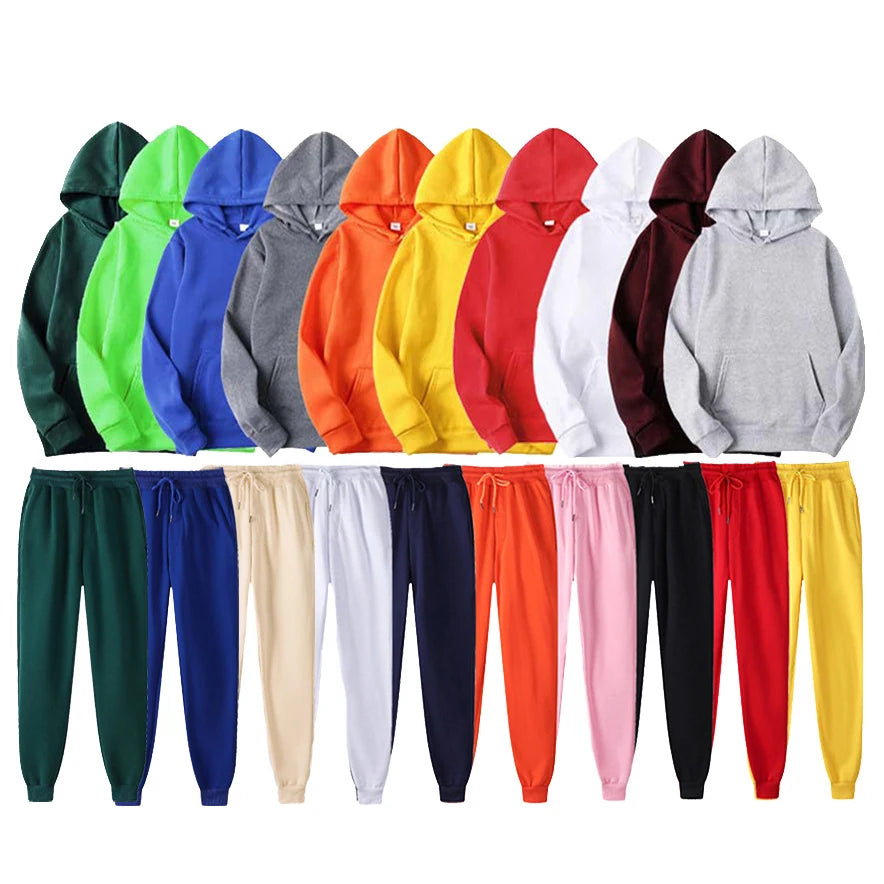 Unisex High Quality 100% Cotton Jogger Sweatsuit Tracksuit Custom Printed Autumn Sweatpants Hoodie Set Knitted Weaving for Men
