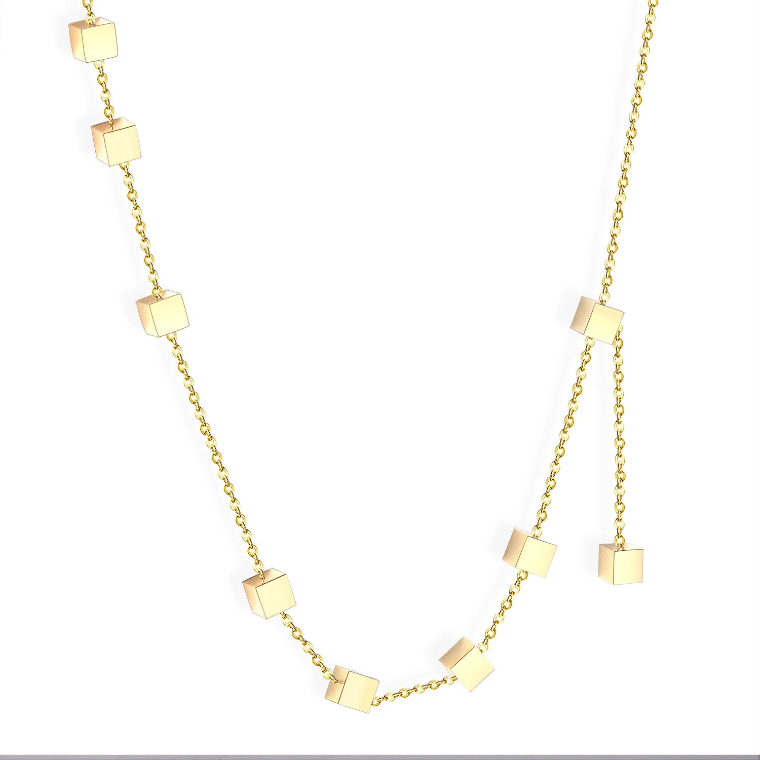 Wholesale 14K Gold Pendant New Design Stainless Steel Jewelry Chunky Small square Link Chain Pendant Necklace for Women