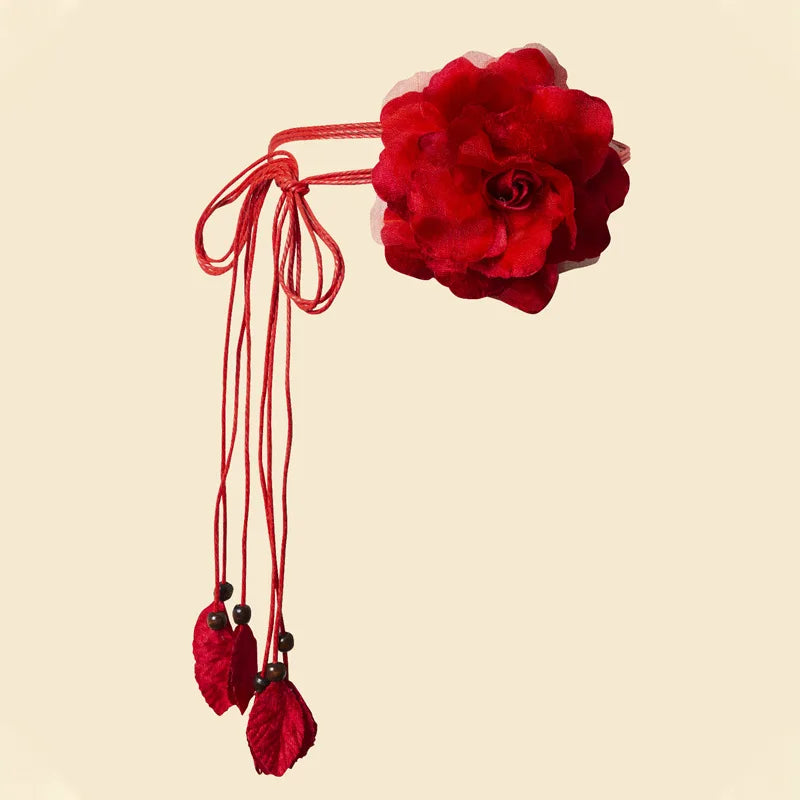 Designer Summer Boho Style Lady Thin Braided Waist Belt Bohemian Wax Woven Waist Rope Flower Tassels Belts for Women Girls Dress