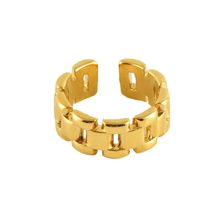Wholesale Cuff Ring Jewelry  Gold Plated Stainless Steel Adjustable Hollow Rings for Women