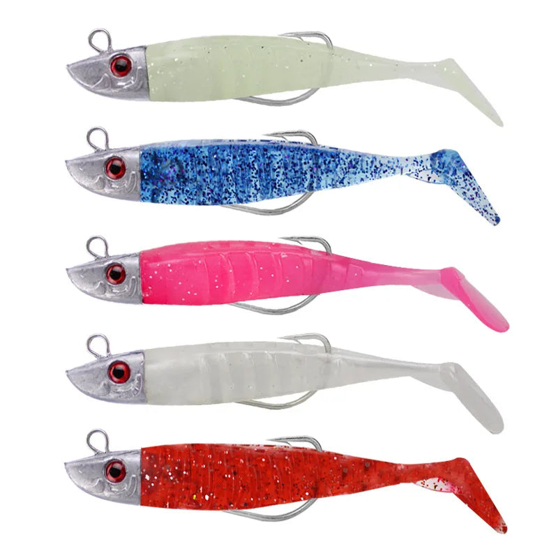 Guosong OEM ODM T Tail Soft Lure 8cm 8.5g Jig Head Soft Pvc Soft Fishing Lure with Lead Head Crank Hook