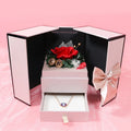 Stylish and Romantic pink Double Door Necklace Jewelry Box Rose Pull with Floral Ring Jewelry Box