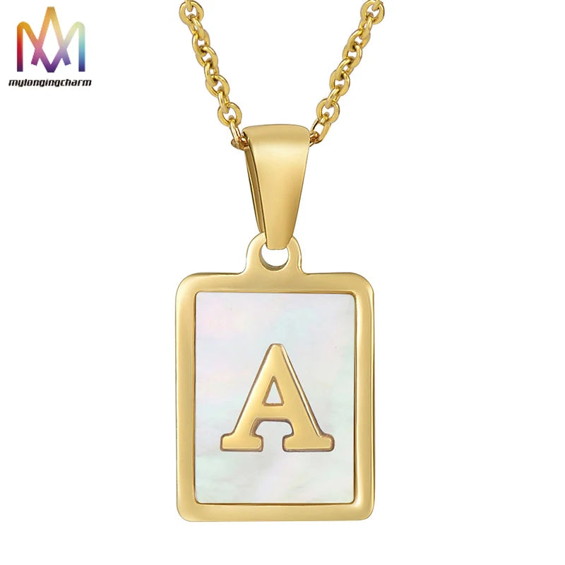 Elegant Simple Minimalist Stainless Steel Cowrie Shell Necklace with 26 Letter Charm Gold Plated Sea Shell Necklace