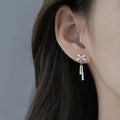 Women Jewelry 925 Sterling Silver Rhodium Plated Zircon Bow Knot Tassel Stud Earrings