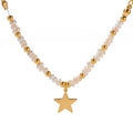 PVD 18k Gold 316l Stainless Steel Waterproof Jewelry Natural Freshwater Pearl Necklace Rice Beads Star Choker Necklace Unisex