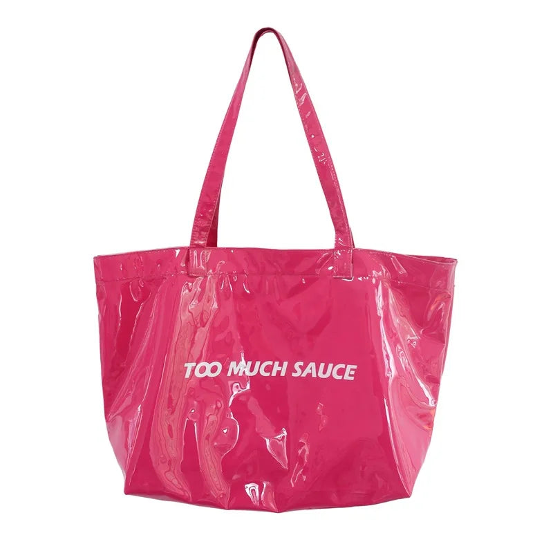 Large Summer Beach Tote Bag for Women Custom Logo Waterproof PVC Surface School Shoulder Bag for Ladies Canvas School Handbag