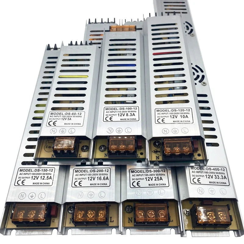 DC12V/24V Ultra-Thin LED Driver Switching Power Supply 24W-150W Lighting Transformer for Strip Light Box Various Wattages