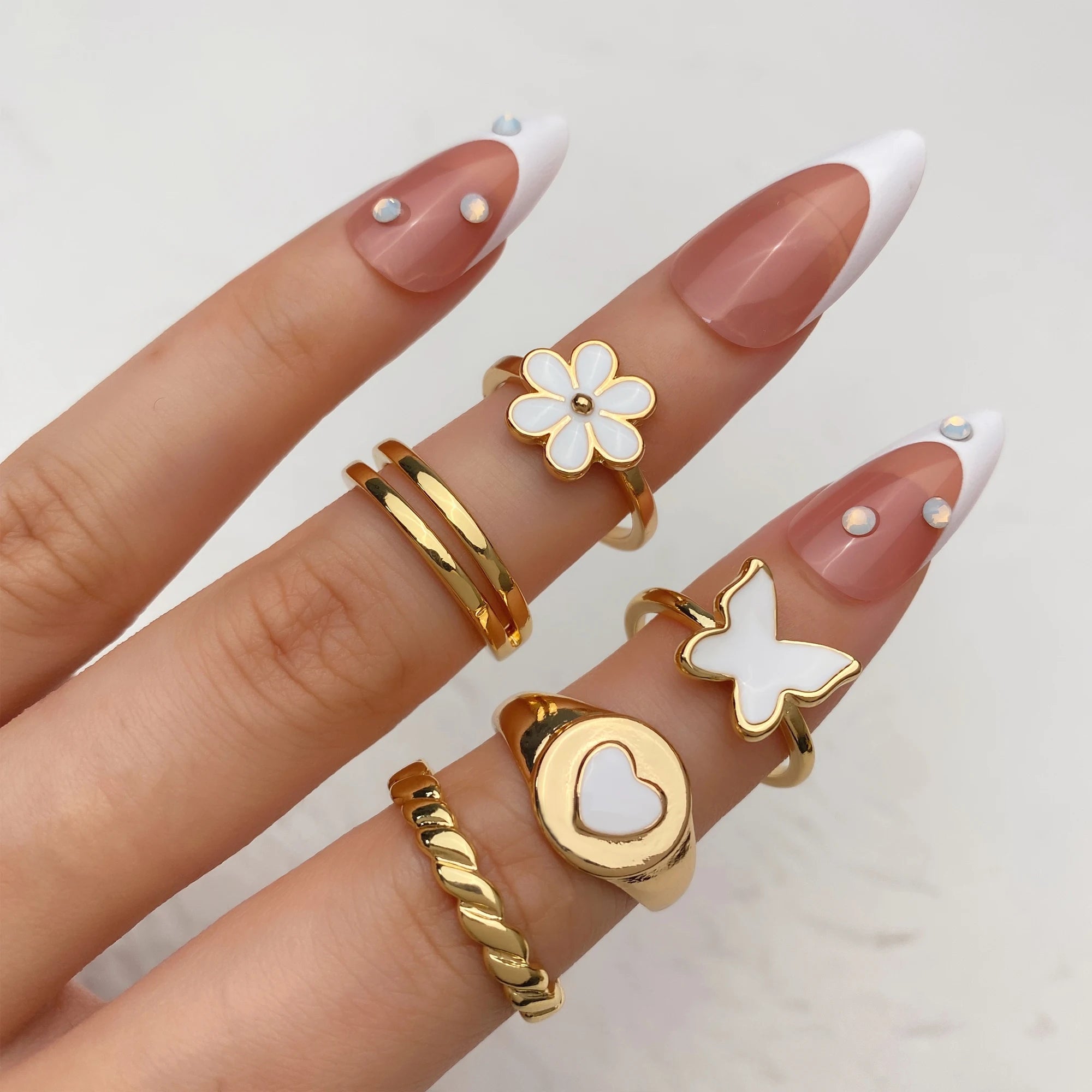 5Pcs/Set Flower Heart Butterfly Ring Set for Women Jewelry