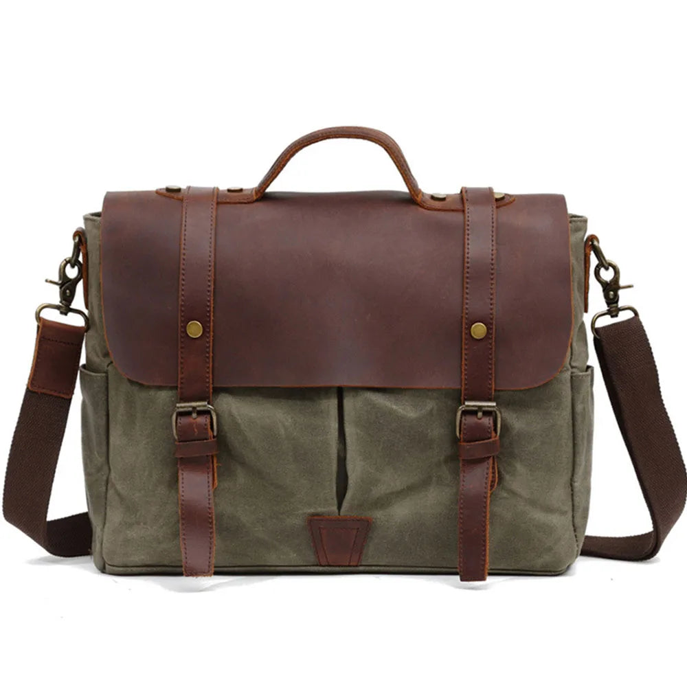 Retro Style Casual Business Large Capacity Vintage Canvas Messenger Bag Briefcase Unisex Crossbody Soft Bag Brushed Gold