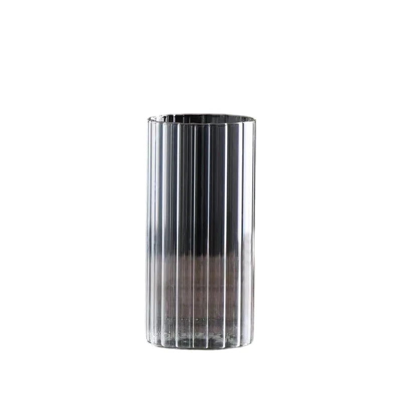 2024 New Vertical Stripes Clear Ribbed Borosilicate Tall Glass Cup Cylinder Flower Vase for Home Table Decoration