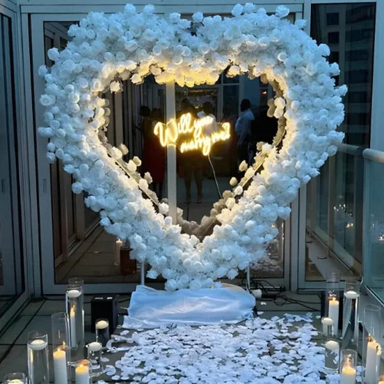 Y-G006 Handmade White Heart Arch With Flowers Will You Marry Me Heart Shaped Flower Backdrop Wedding Arch for Valentines Day